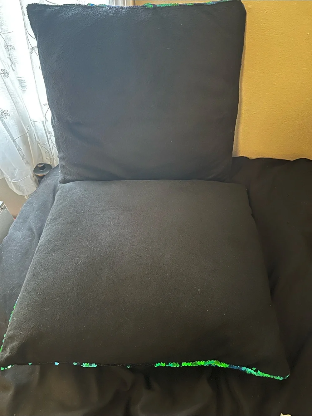 2 Reversible Sequin Pillow Covers - Green and Black
